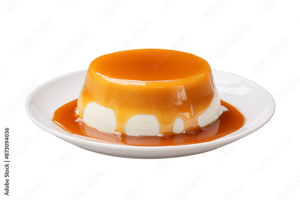 Cream caramel pudding with caramel sauce isolated on transparent background, png Cream caramel pudding with caramel sauce isolated on transparent background, png