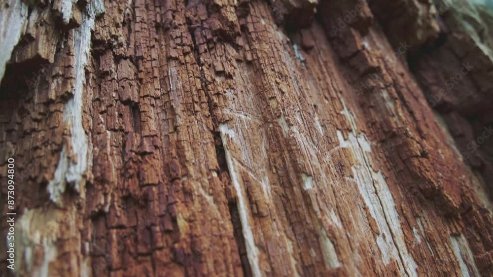 Bark of old huge redwood tree. Camera moves along tree trunk in Redwood National Park, California, United States Bark of old huge redwood tree. Camera moves along tree trunk in Redwood National Park, California, United States