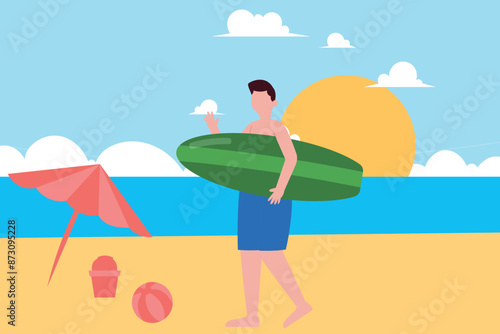 Boy holding a surfboard.