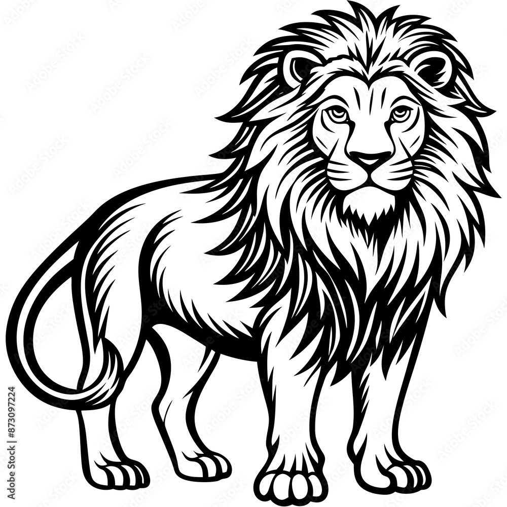 Fototapeta premium vector lion hand drawn line art isolated silhouet