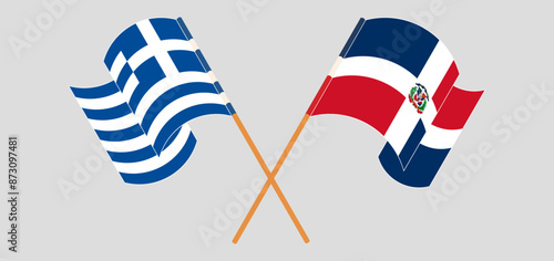 Crossed and waving flags of Greece and Dominican Republic