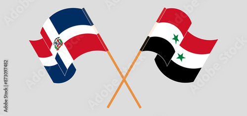 Crossed and waving flags of Dominican Republic and Syria