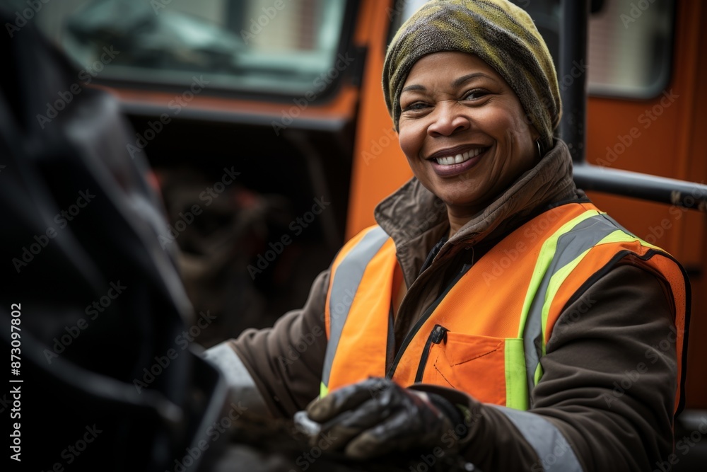 Portrait of a smiling middle aged female sanitation worker Portrait of a smiling middle aged female sanitation worker