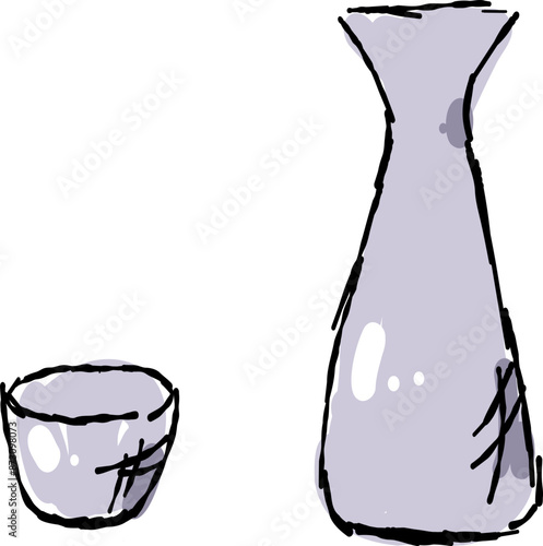 おちょこととっくりのお月見手描きイラスト