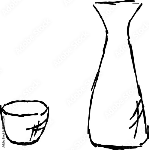 おちょこととっくりのお月見手描き線画イラスト