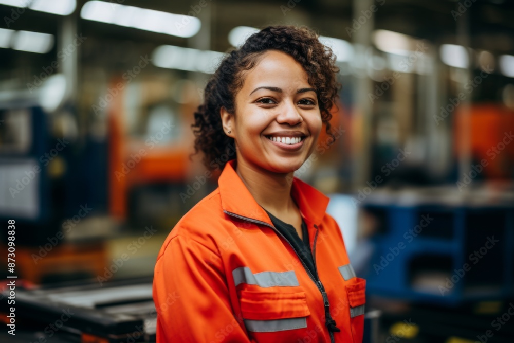 Portrait of a smiling woman working in a automotive factory Portrait of a smiling woman working in a automotive factory