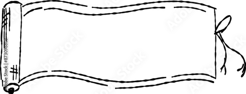 線画の巻物フレームの手描きイラスト