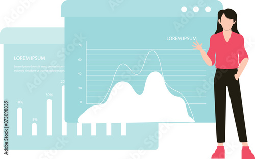 A girl displays a graph on a web page.