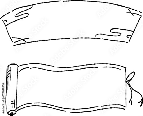 線画の和柄と巻物のフレームの手描きイラスト