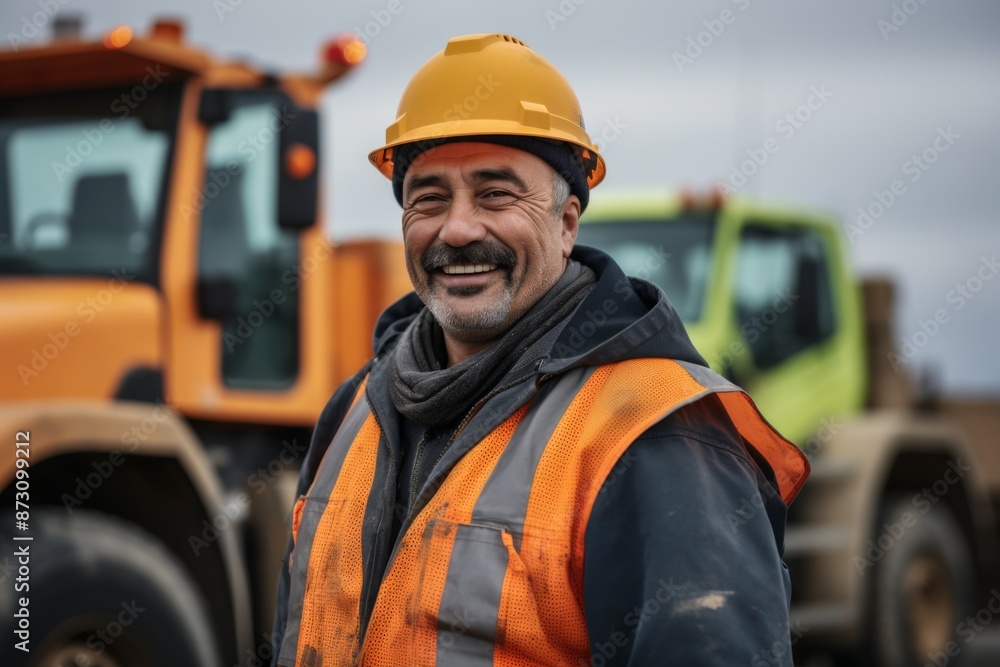 Portrait of a middle aged male heavy machinery driver on construction site Portrait of a middle aged male heavy machinery driver on construction site