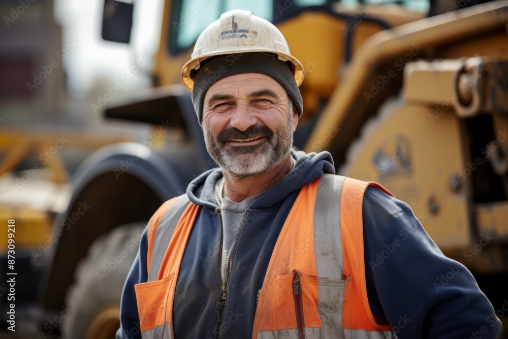 Portrait of a middle aged male heavy machinery driver on construction site Portrait of a middle aged male heavy machinery driver on construction site