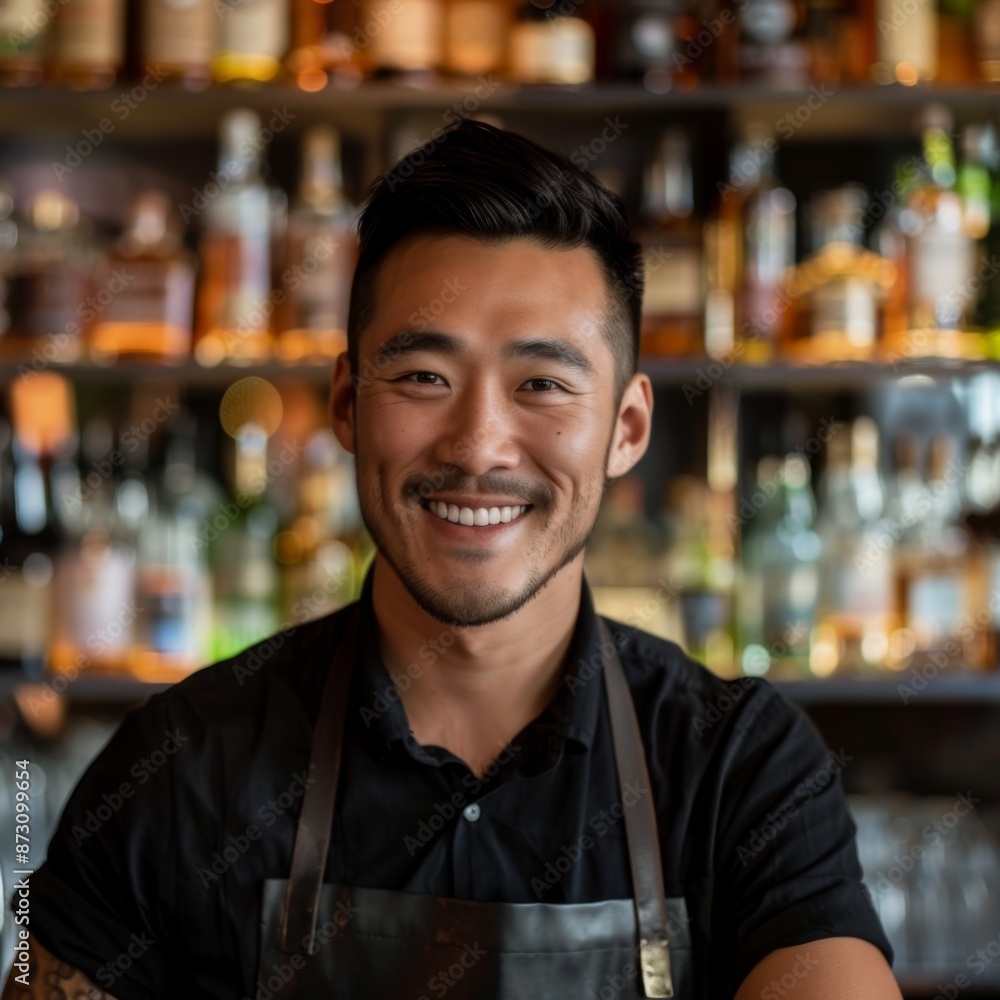 Naklejka premium Portrait of a young Asian male bartender