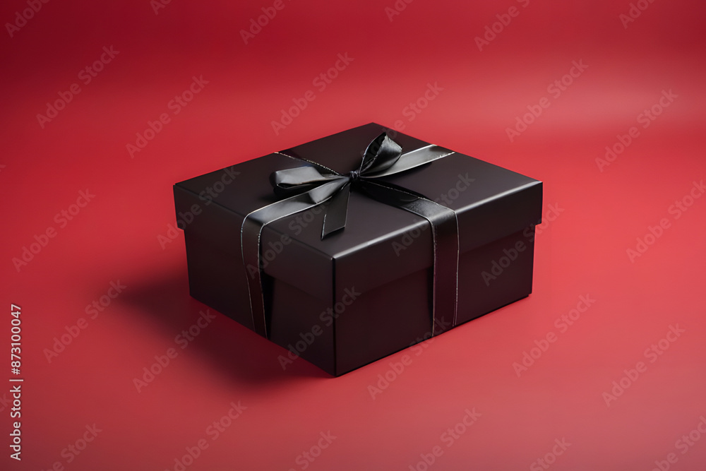 black gift box, red background, Black Friday design gift ai generated. black gift box, red background, Black Friday design gift ai generated.