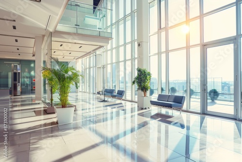 Interior of a modern office building without people