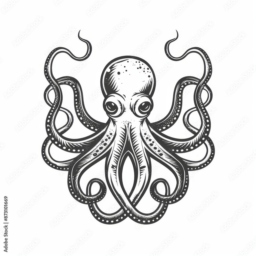 Isolated eight-limb mollusk icon with vulture-like claws. Vintage octopus with soft body. Kraken aquatic monster, aquarium creature. Retro devilfish. Isolated eight-limb mollusk icon with vulture-like claws. Vintage octopus with soft body. Kraken aquatic monster, aquarium creature. Retro devilfish.