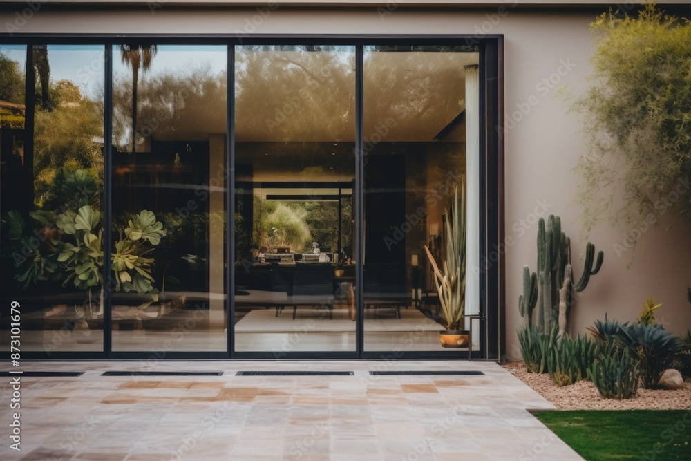 Aesthetic modern home entrance with sliding glass doors Aesthetic modern home entrance with sliding glass doors