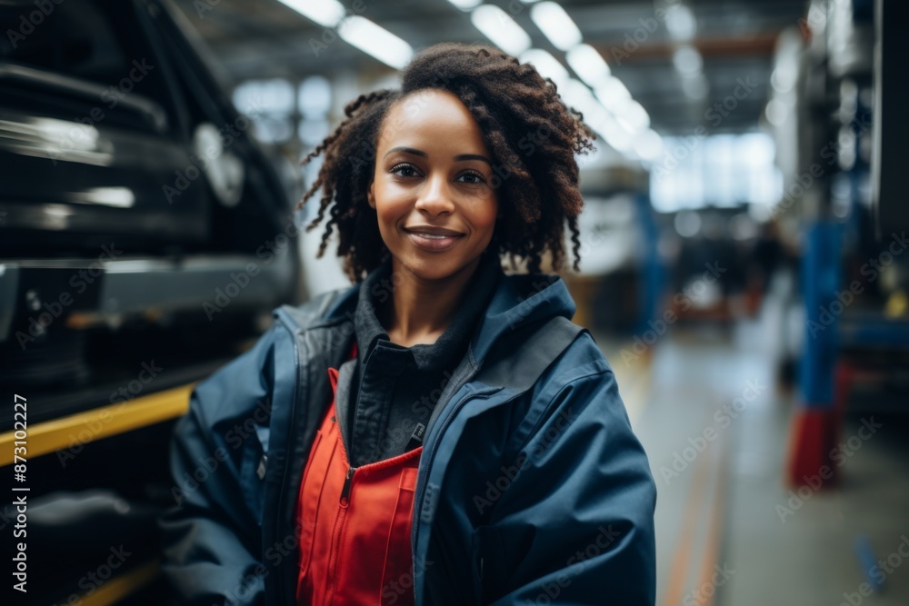 Portrait of a smiling woman working in a automotive factory Portrait of a smiling woman working in a automotive factory