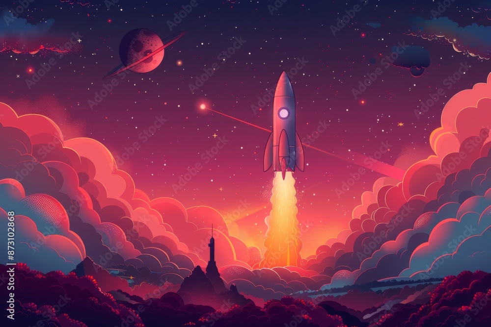 Obraz premium Rocket Launch Through a Starry Night