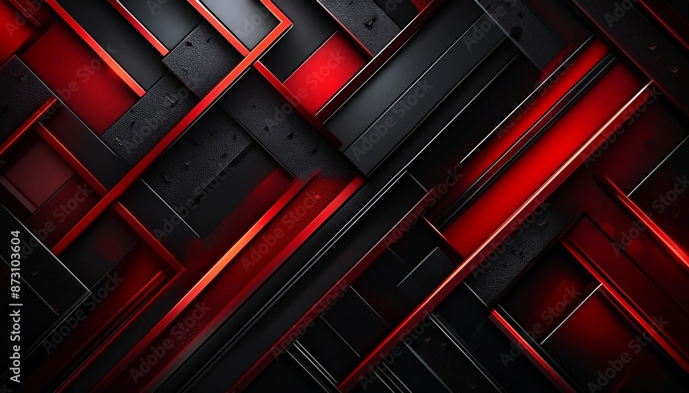 Red metallic abstract black cyber geometric lines,generated by AI. High quality photo Red metallic abstract black cyber geometric lines,generated by AI. High quality photo