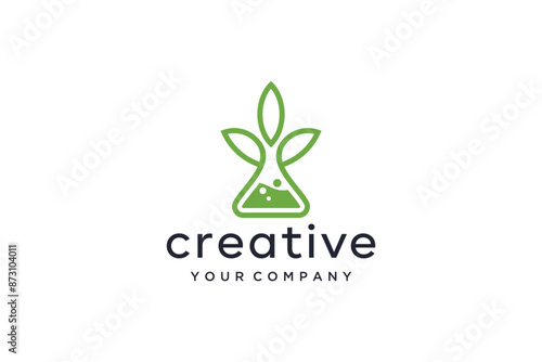 Minimalist nature lab logo designs concept, science and medicine creative symbol, leaf eco laboratory with a line logo design