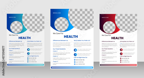 Medical flyer template and Corporate healthcare a4 flyer design template or leaflet. Corporate healthcare and medical cover and back page a4 flyer design template for print.