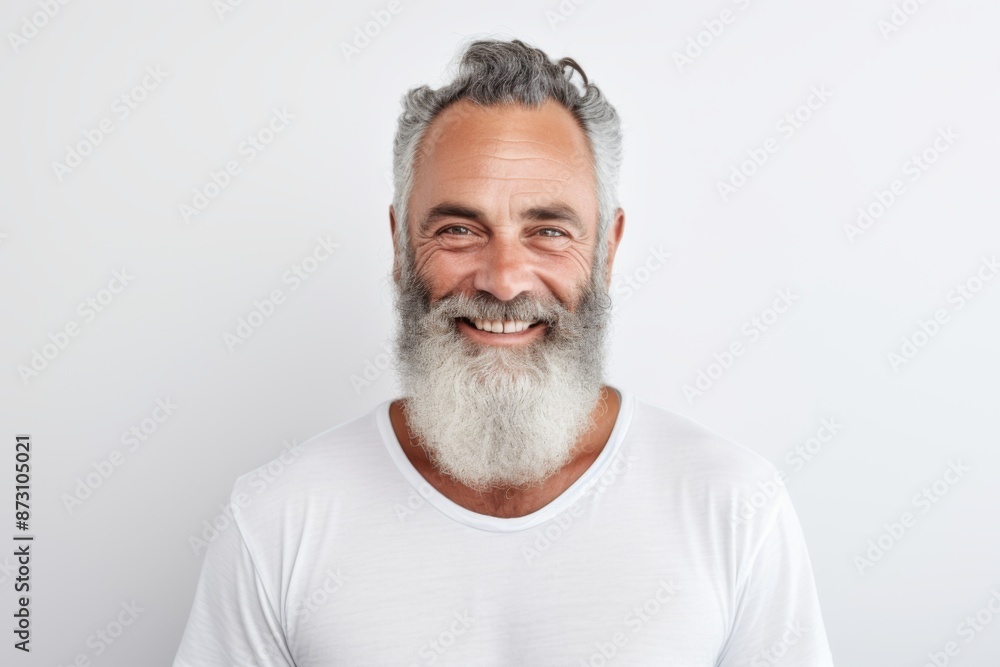 Obraz premium Smiling bearded mature man portrait against white background