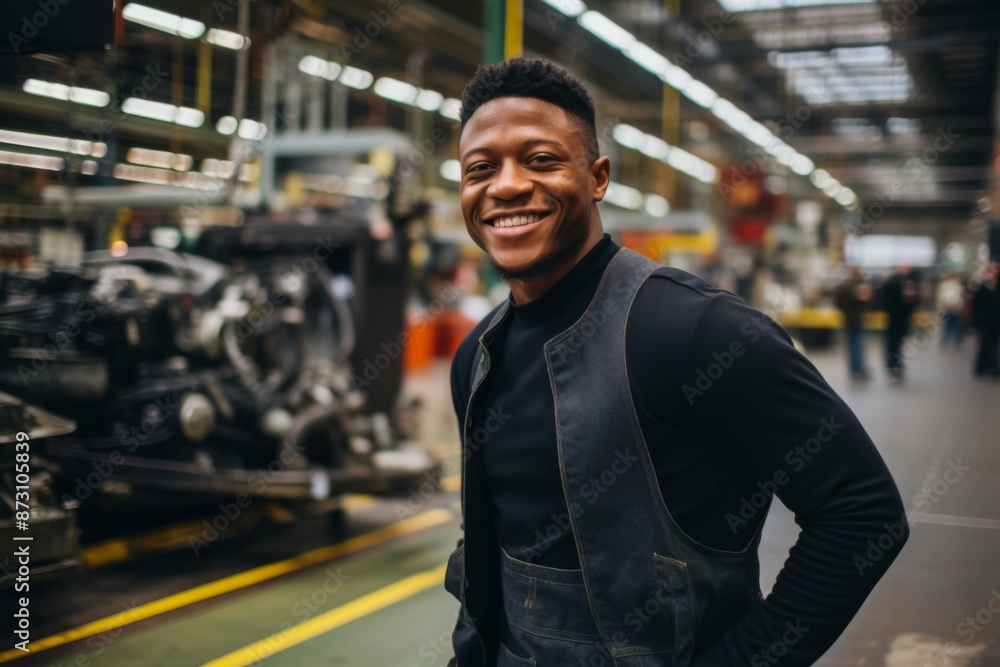 Portrait of a young man working in automotive factory Portrait of a young man working in automotive factory