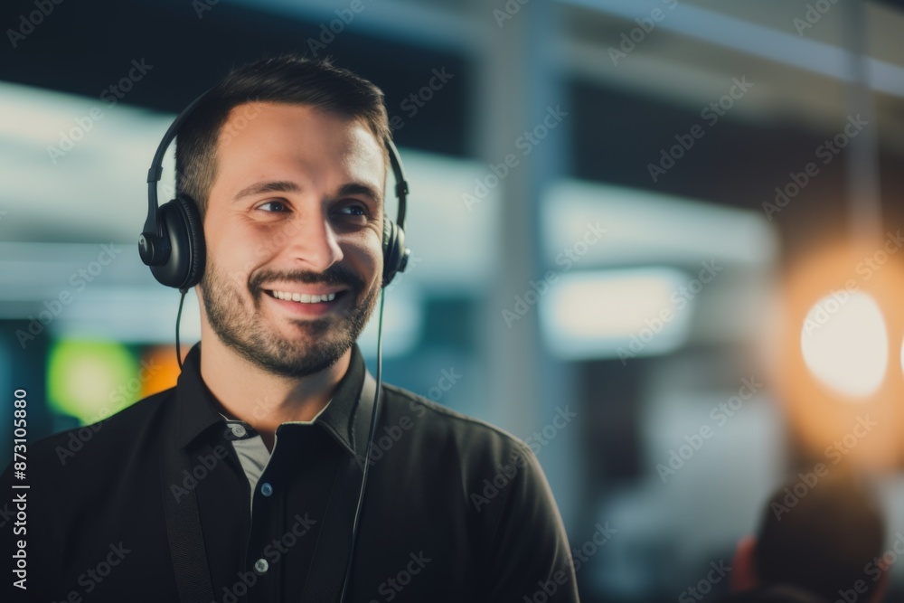 Portrait of a young male service representative with headset in office