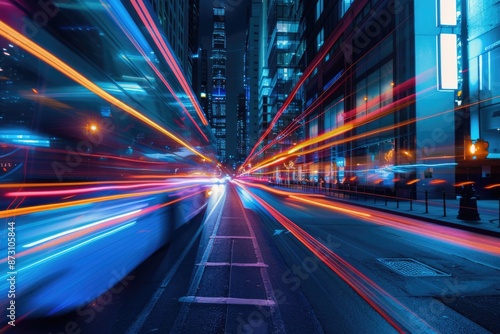 City Street at Night with Light Trails 