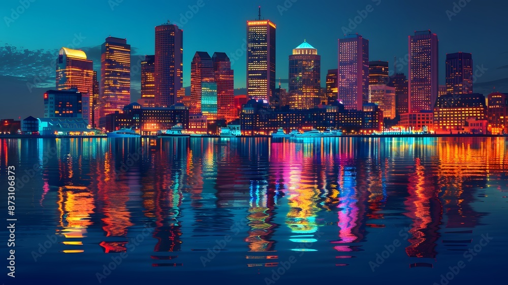 Fototapeta premium City and urban buildings at night. 