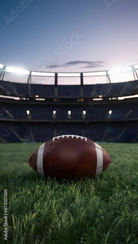 Stadium illuminated by dawn light, American football on grass Vertical Mobile Wallpaper