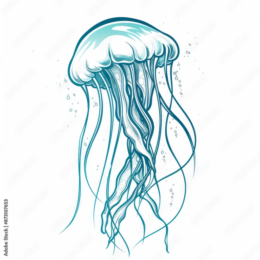 Hand drawn jellyfish isolated sea creature. Modern underwater creature, deep ocean waters sealife character. Swimming marine creature, sea jellies Pacific nettle jellyfish. Hand drawn jellyfish isolated sea creature. Modern underwater creature, deep ocean waters sealife character. Swimming marine creature, sea jellies Pacific nettle jellyfish.