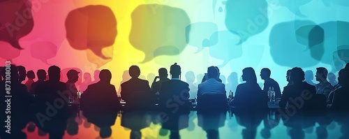 Silhouettes of People in a Meeting with Speech Bubbles Illustration