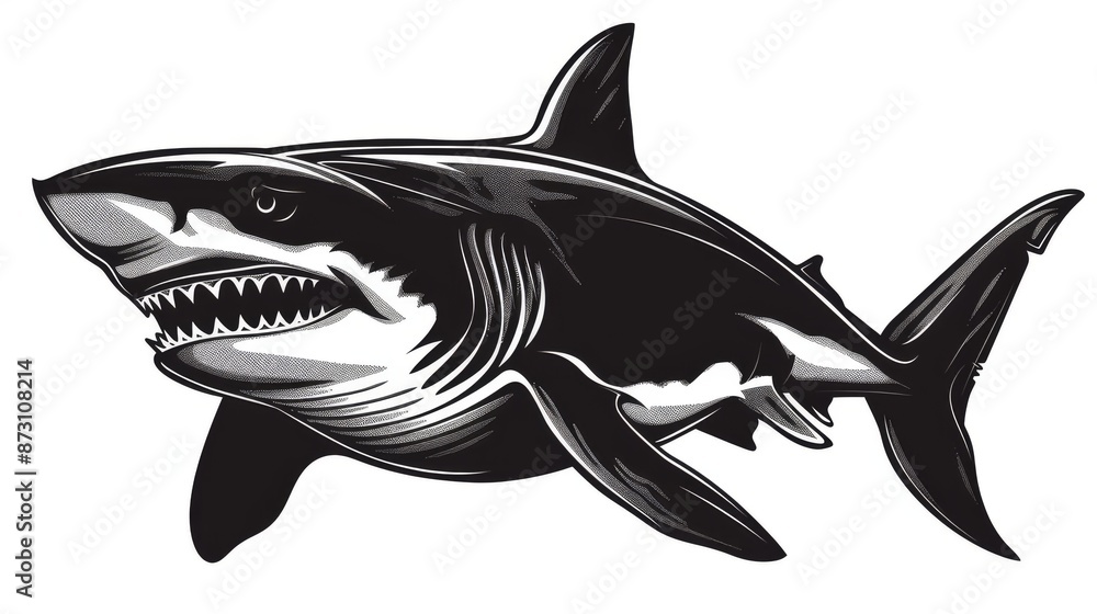An angry toothed marine character, a white toothy shark. A giant fish with fins, a sea devil with an aggressive nature. An angry toothed marine character, a white toothy shark. A giant fish with fins, a sea devil with an aggressive nature.