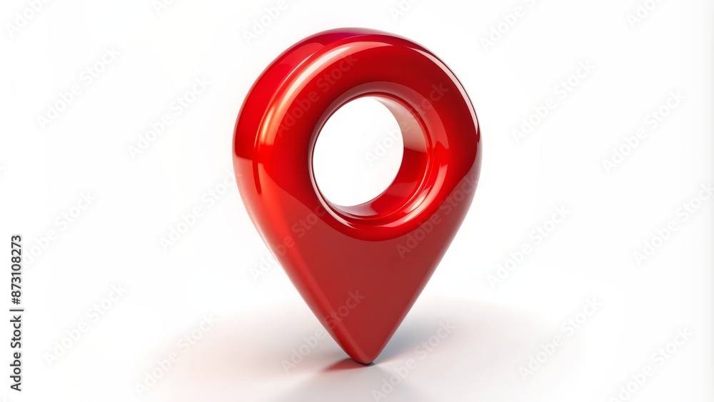 A vibrant red glossy three-dimensional map pin with subtle shadow cast on a clean, isolated white background, conveying location accuracy. A vibrant red glossy three-dimensional map pin with subtle shadow cast on a clean, isolated white background, conveying location accuracy.