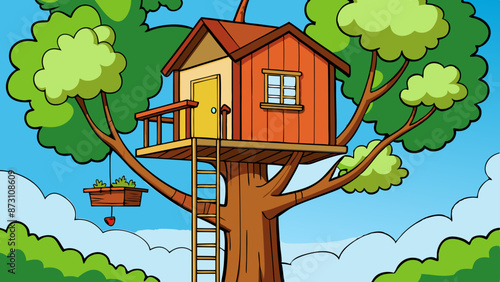 a treehouse high up in a tree 