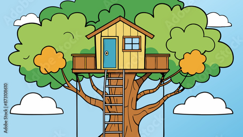 a treehouse high up in a tree 