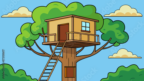 a treehouse high up in a tree 