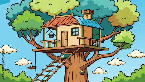 a treehouse high up in a tree 