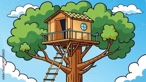 a treehouse high up in a tree 