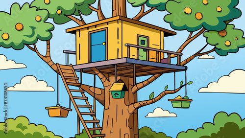 a treehouse high up in a tree 