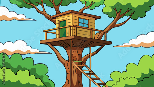 a treehouse high up in a tree 