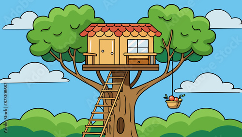 a treehouse high up in a tree 