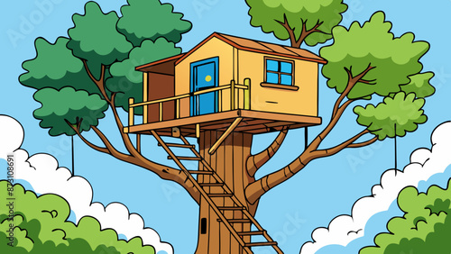 a treehouse high up in a tree 