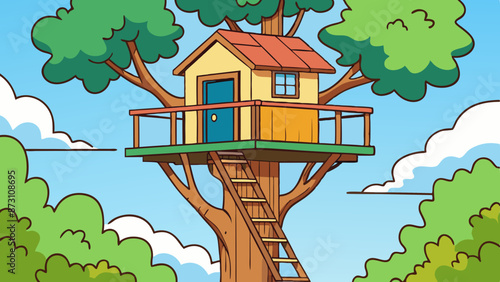 a treehouse high up in a tree 