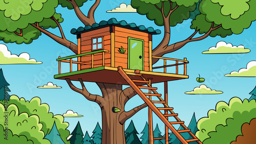 a treehouse high up in a tree 