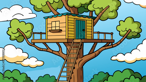 a treehouse high up in a tree 