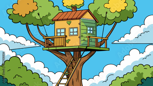 a treehouse high up in a tree 