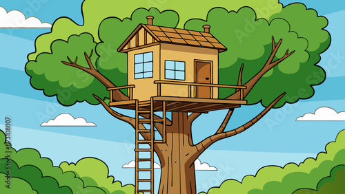 a treehouse high up in a tree 