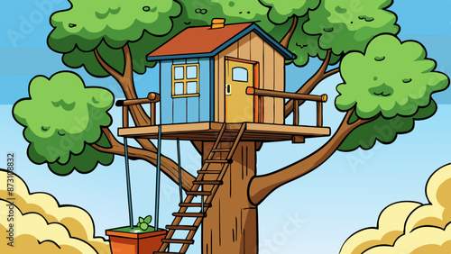 a treehouse high up in a tree 